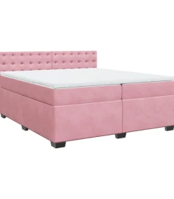 Boxspring met matras fluweel roze 200x200 cm