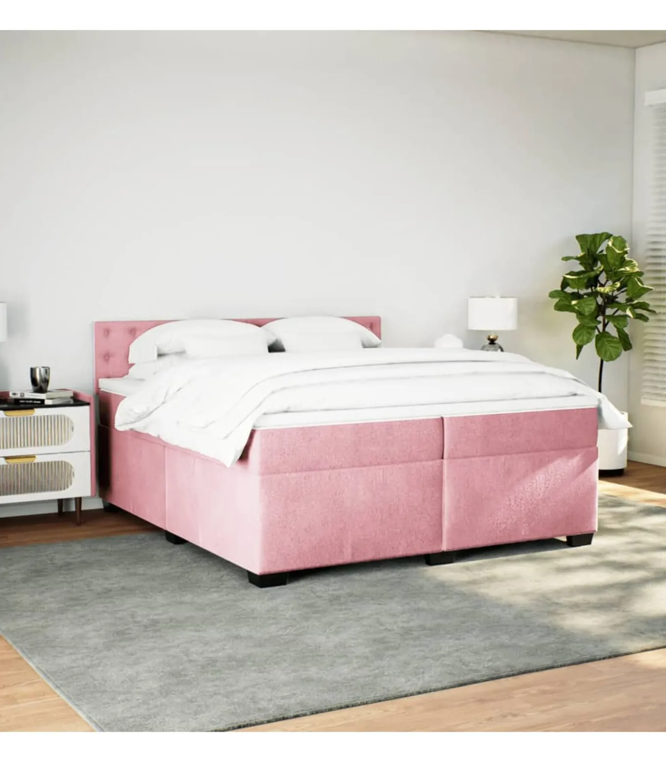 Boxspring met matras fluweel roze 200x200 cm