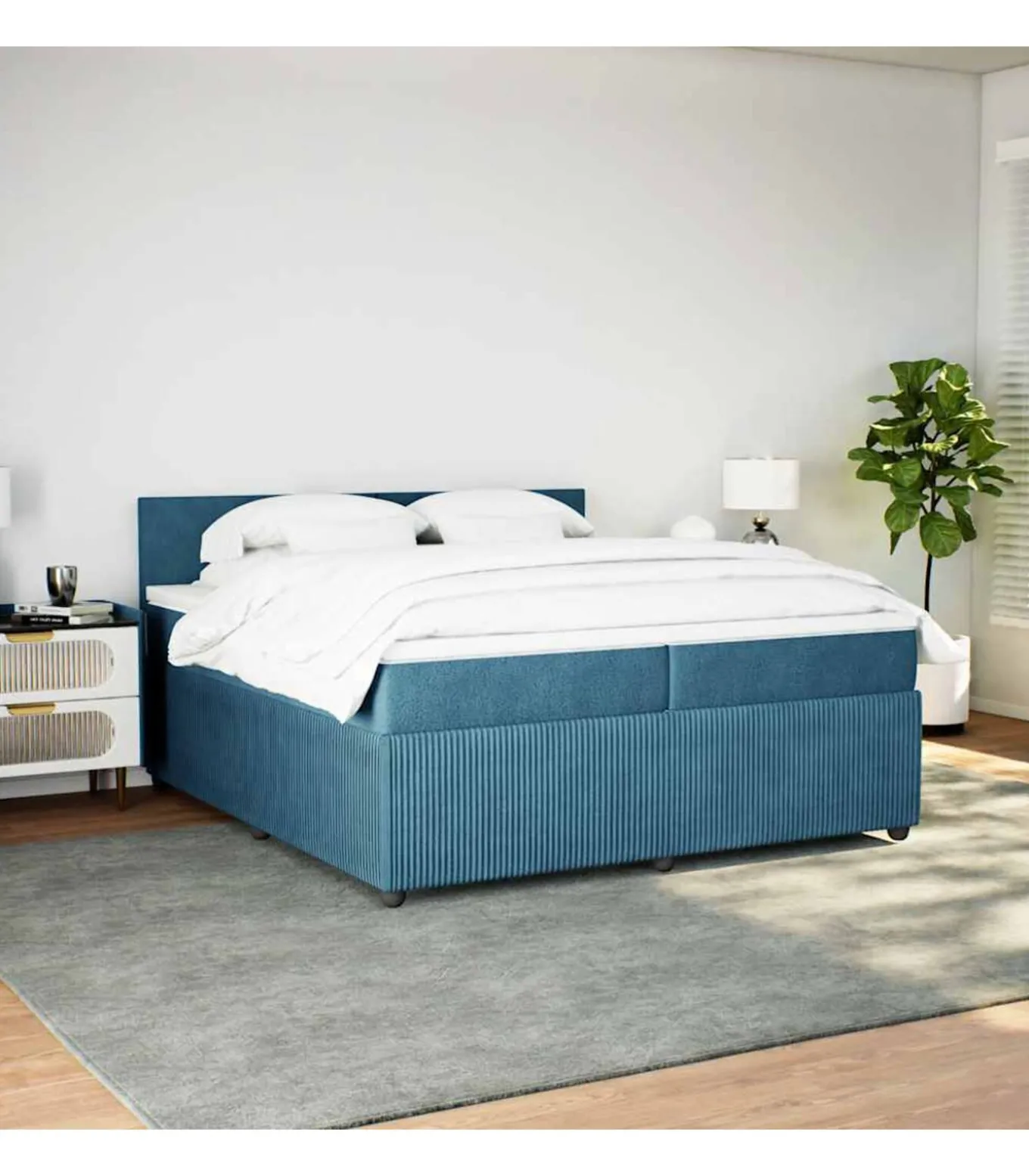 Boxspring met matras fluweel blauw 200x200 cm