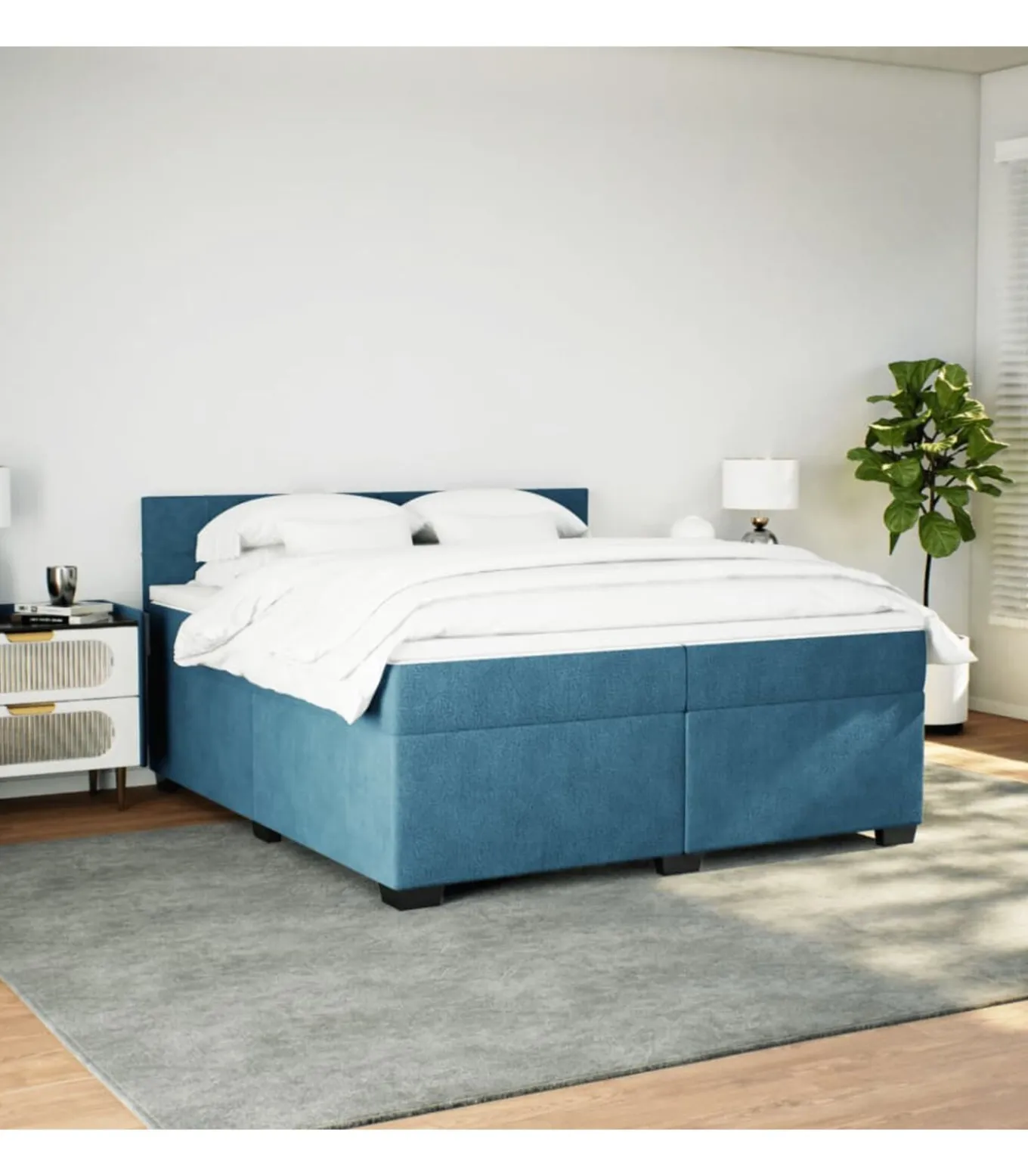 Boxspring met matras fluweel blauw 200x200 cm