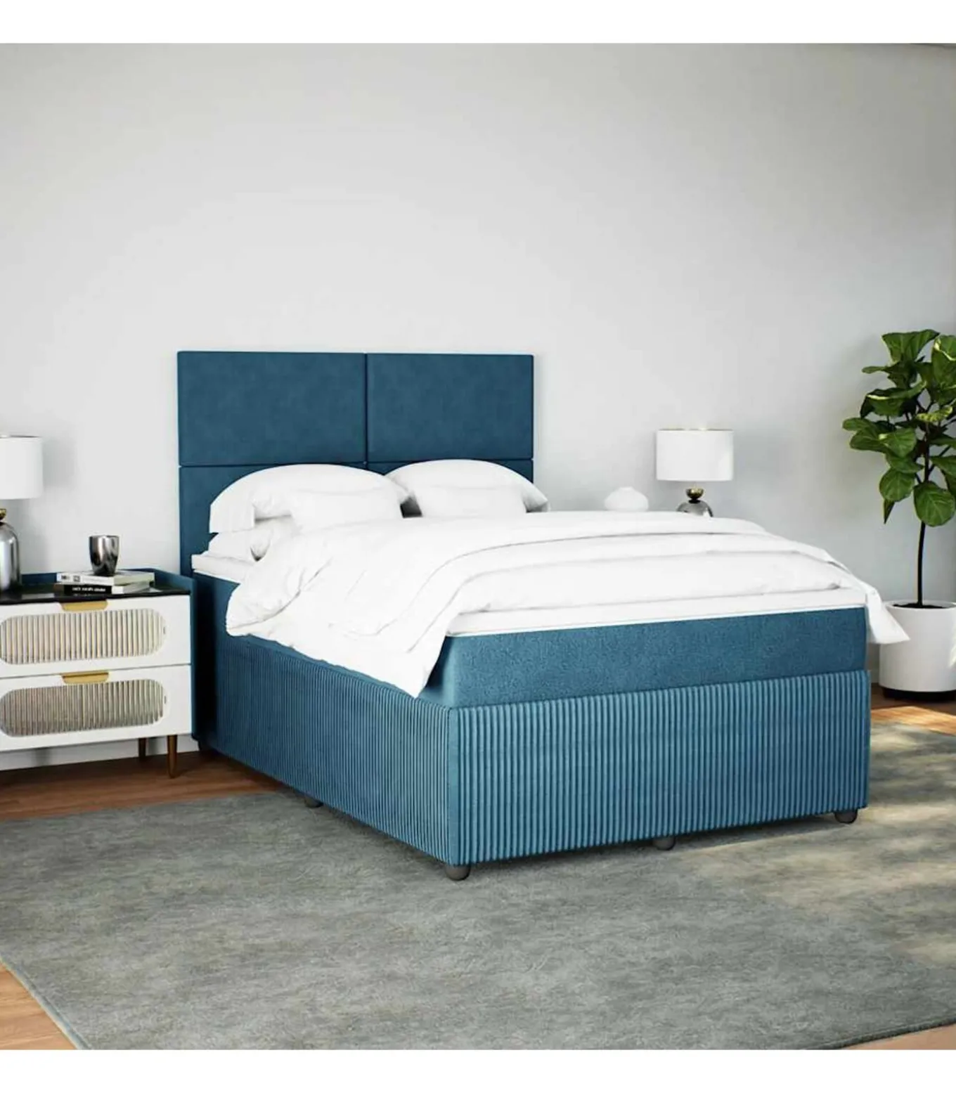Boxspring met matras fluweel blauw 160x200 cm