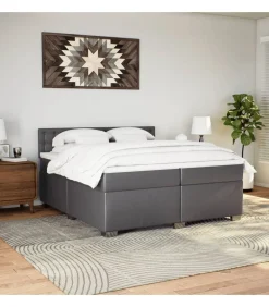 Boxspring met matras kunstleer grijs 200x200 cm