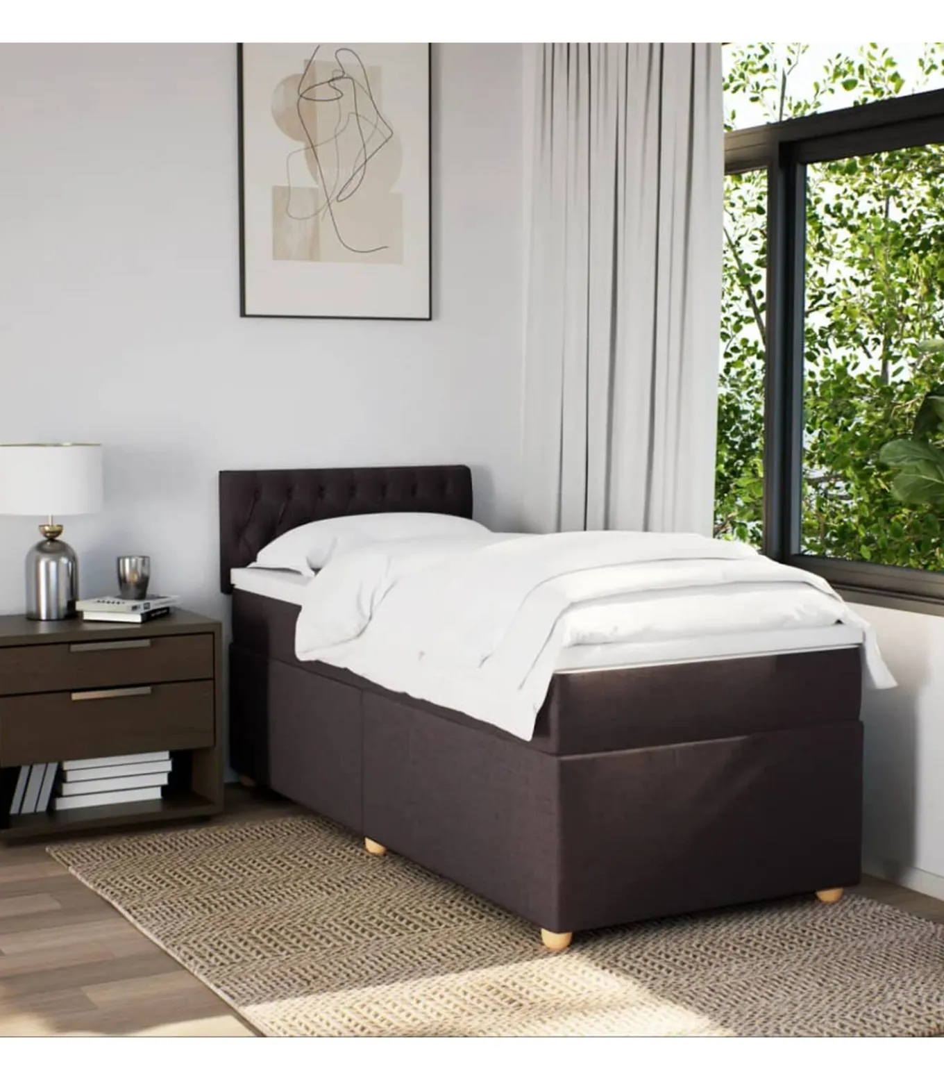 Boxspring met matras stof donkerbruin 90x200 cm