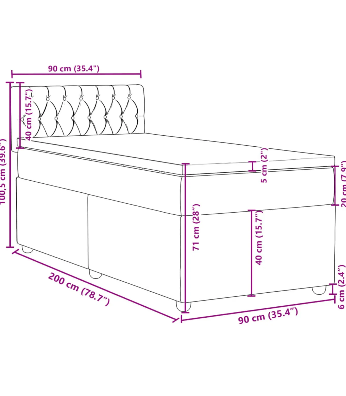 Boxspring met matras stof donkerbruin 90x200 cm