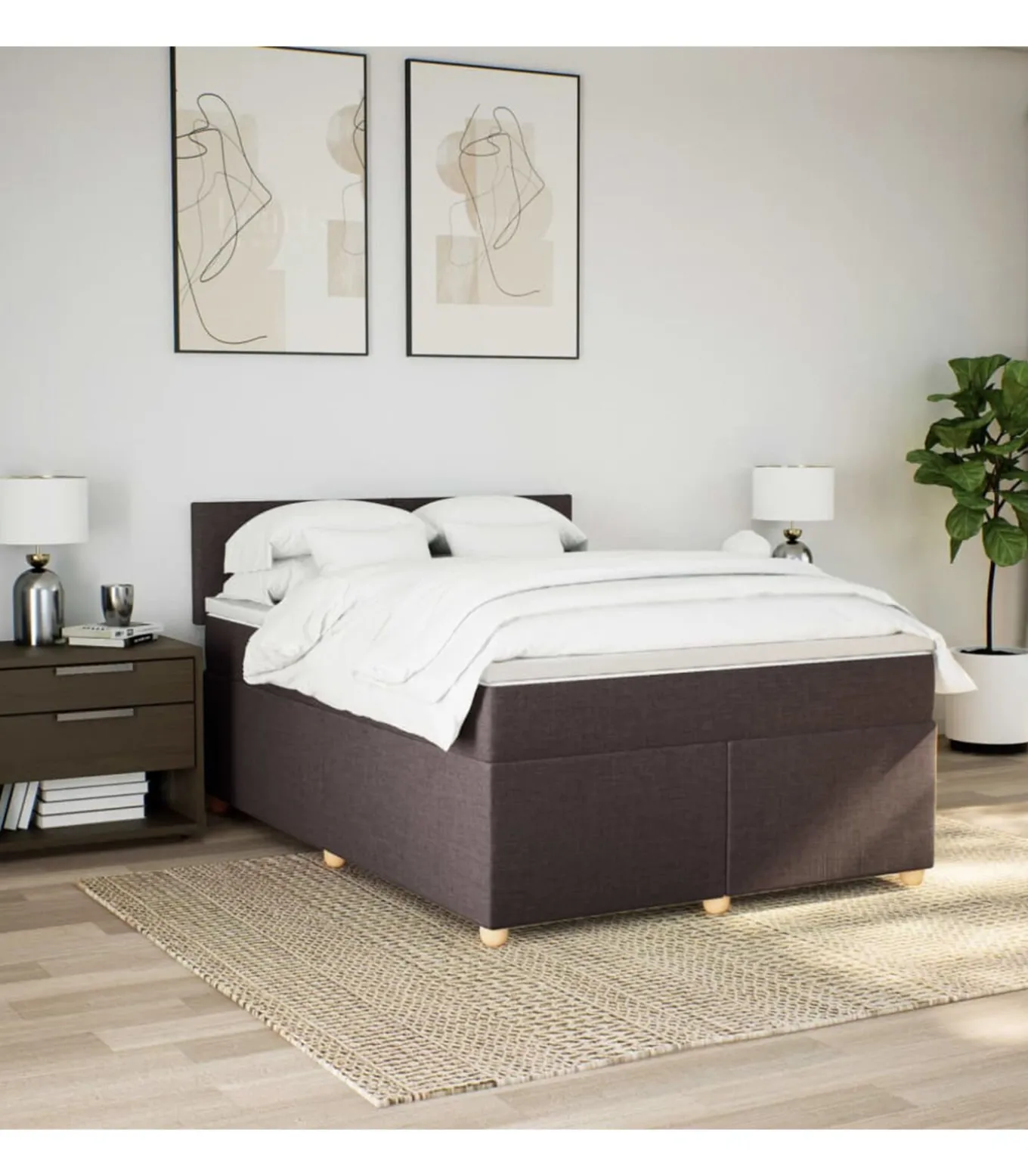 Boxspring met matras stof donkerbruin 140x200 cm