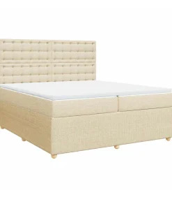Boxspring met matras stof crèmekleurig 200x200 cm