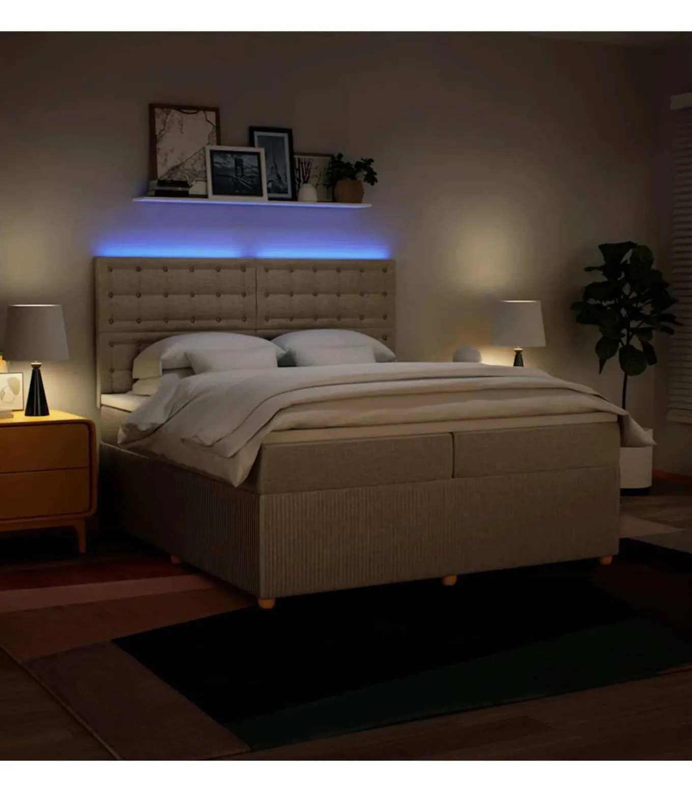 Boxspring met matras stof crèmekleurig 200x200 cm