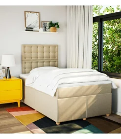 Boxspring met matras stof crèmekleurig 120x190 cm