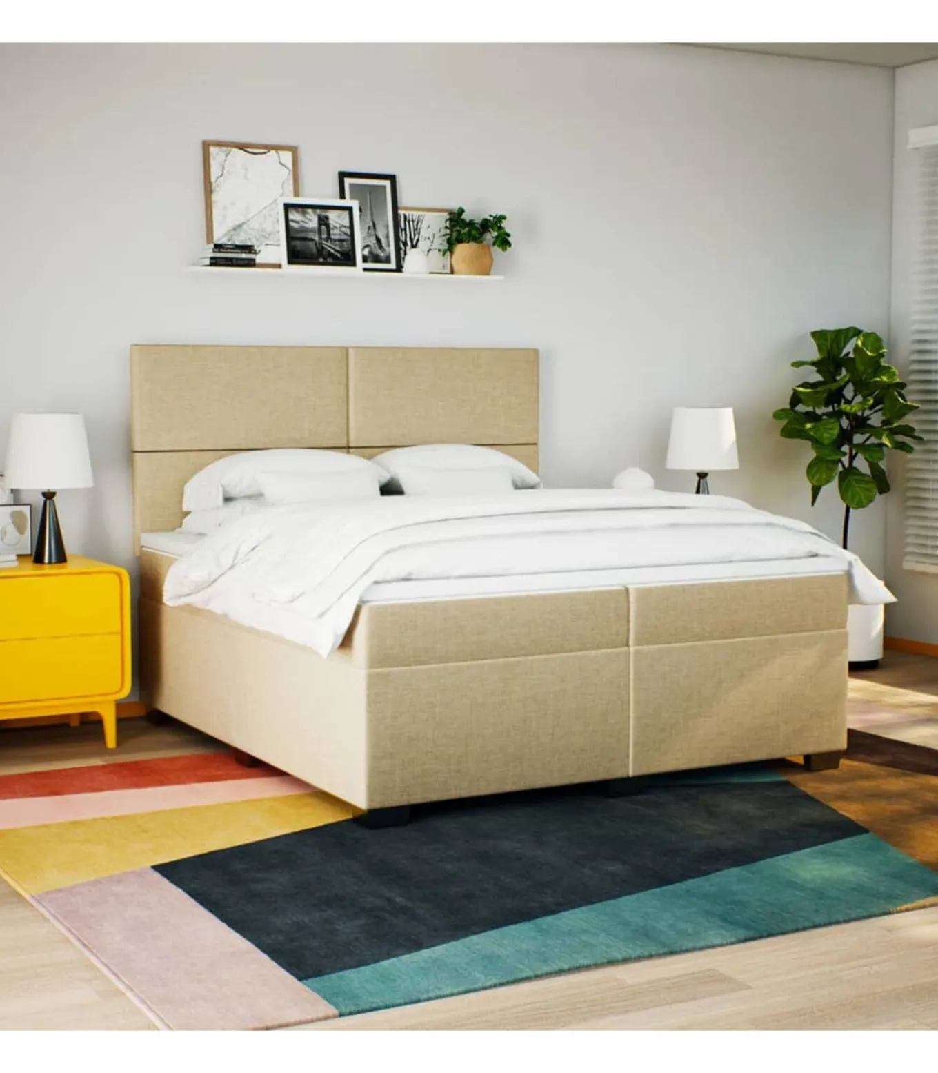 Boxspring met matras stof crèmekleurig 200x200 cm