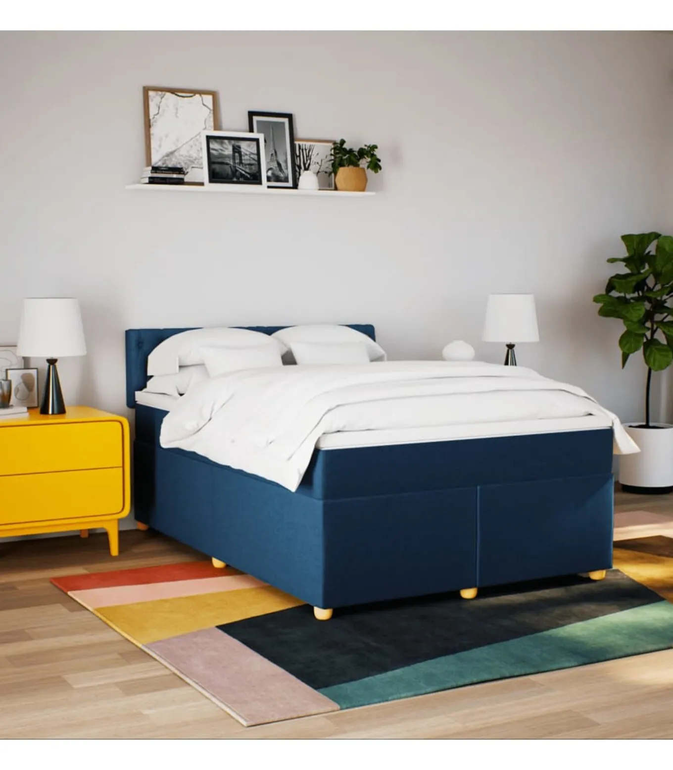 Boxspring met matras stof blauw 140x200 cm