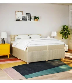 Boxspring met matras stof crèmekleurig 200x200 cm