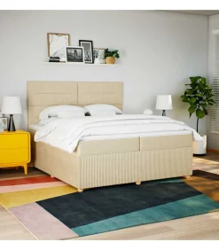 Boxspring met matras stof crèmekleurig 200x200 cm