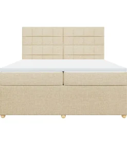 Boxspring met matras stof crèmekleurig 200x200 cm
