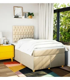 Boxspring met matras stof crèmekleurig 120x190 cm