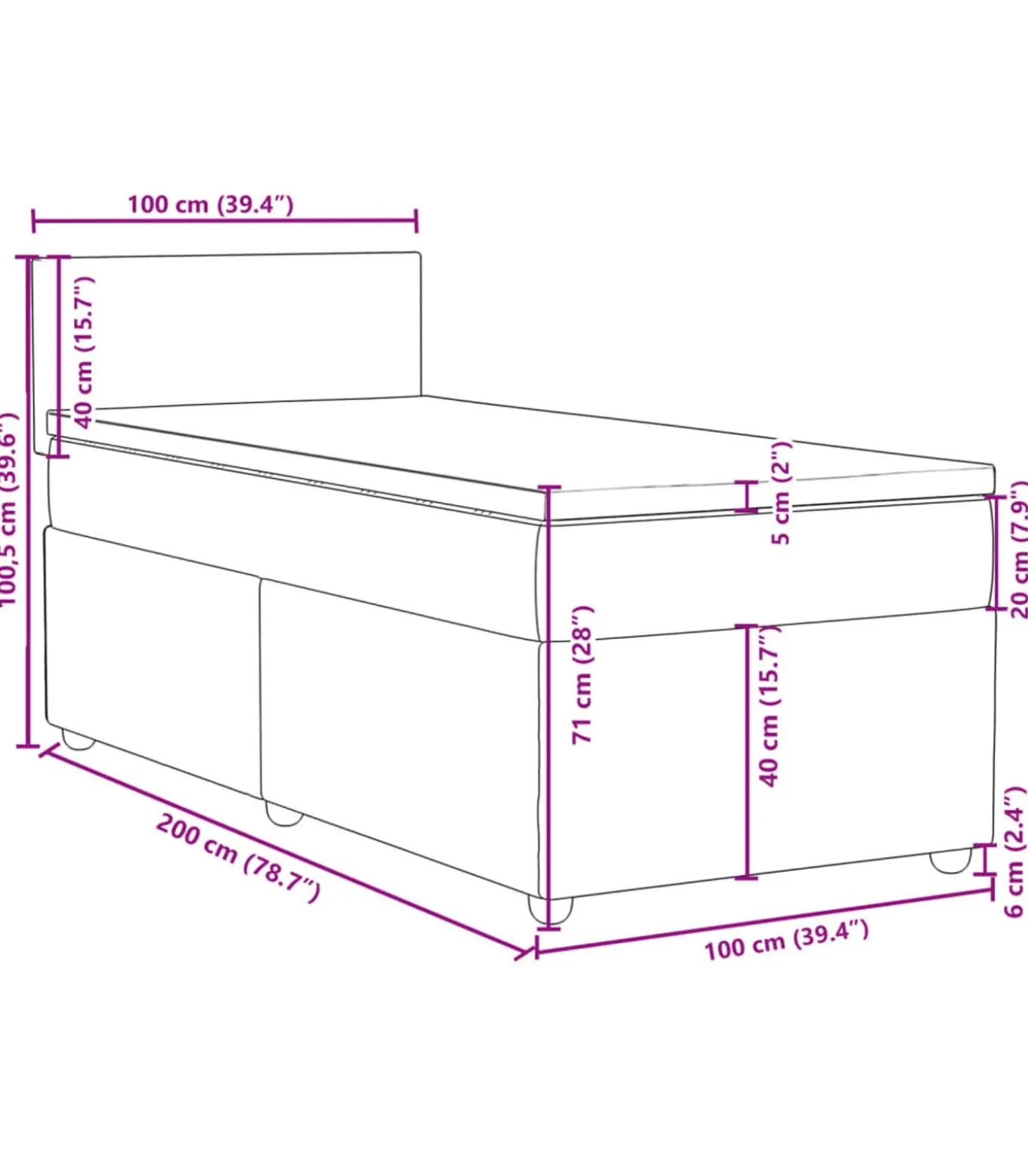 Boxspring met matras stof taupe 100x200 cm
