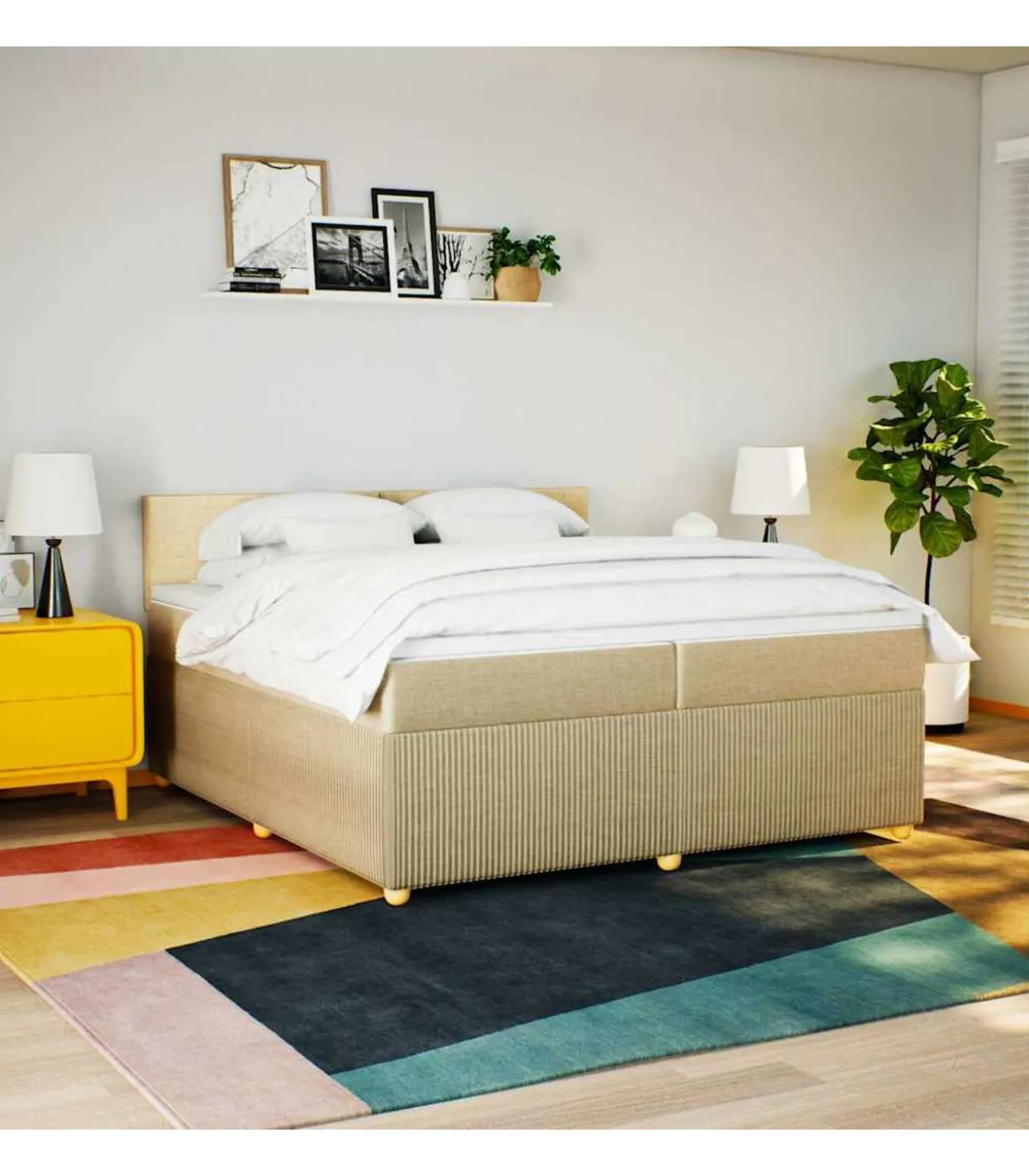 Boxspring met matras stof crèmekleurig 200x200 cm