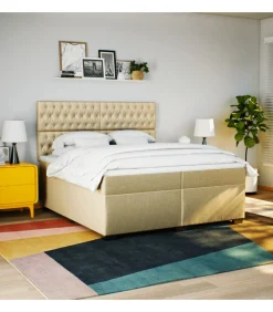 Boxspring met matras stof crèmekleurig 200x200 cm