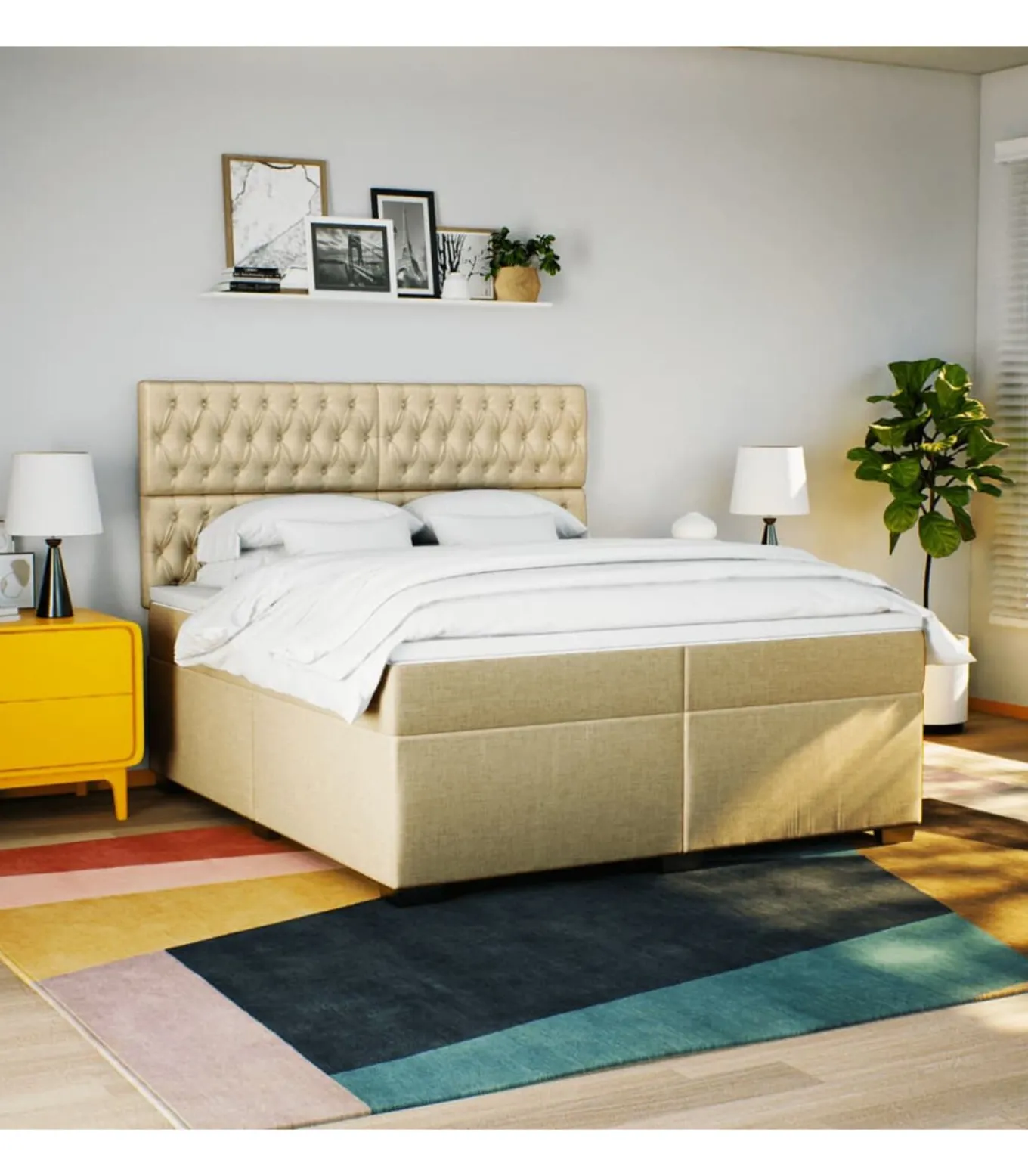 Boxspring met matras stof crèmekleurig 200x200 cm