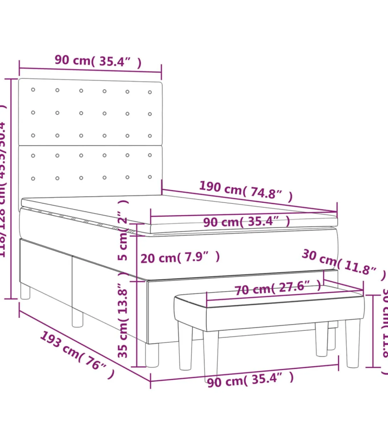 Boxspring met matras stof crèmekleurig 90x190 cm