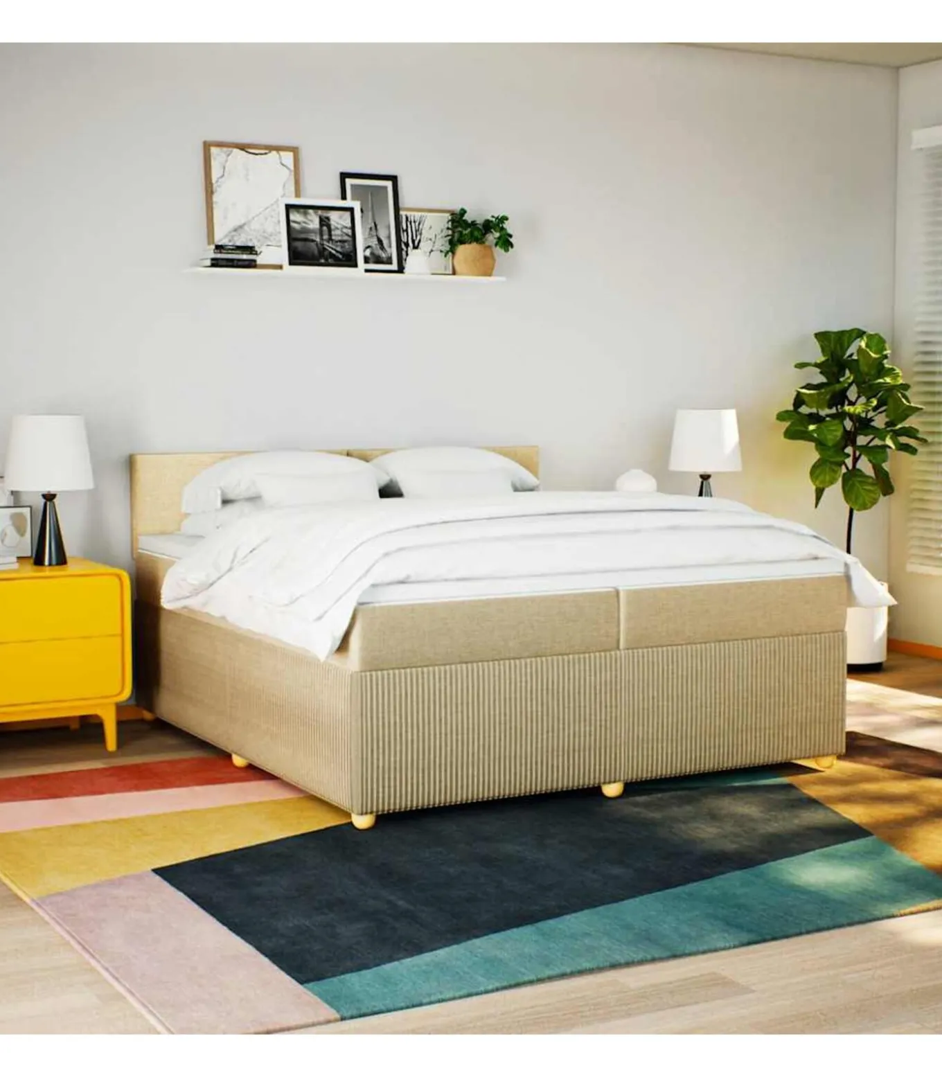 Boxspring met matras stof crèmekleurig 200x200 cm