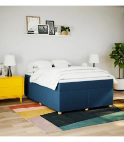 Boxspring met matras stof blauw 140x200 cm