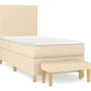 Boxspring met matras stof crèmekleurig 90x190 cm