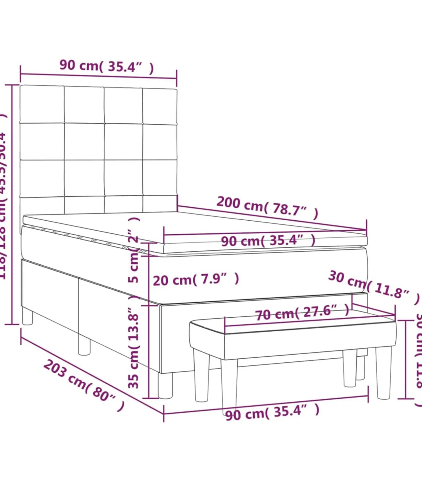 Boxspring met matras stof crèmekleurig 90x200 cm