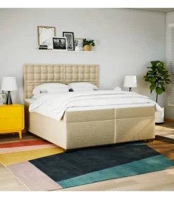 Boxspring met matras stof crèmekleurig 200x200 cm