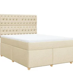 Boxspring met matras stof crèmekleurig 160x200 cm