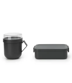 Brabantia lunchset lunchbox en soepbeker Dark Grey kunststof 2-delig