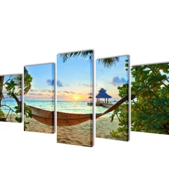 Canvas muurdruk set zandstrand met hangmat 100 x 50 cm