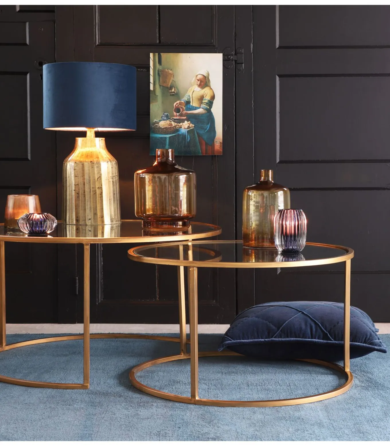 Cilinder Lampenkap Velours - Petrol Blue - Ø35x30cm