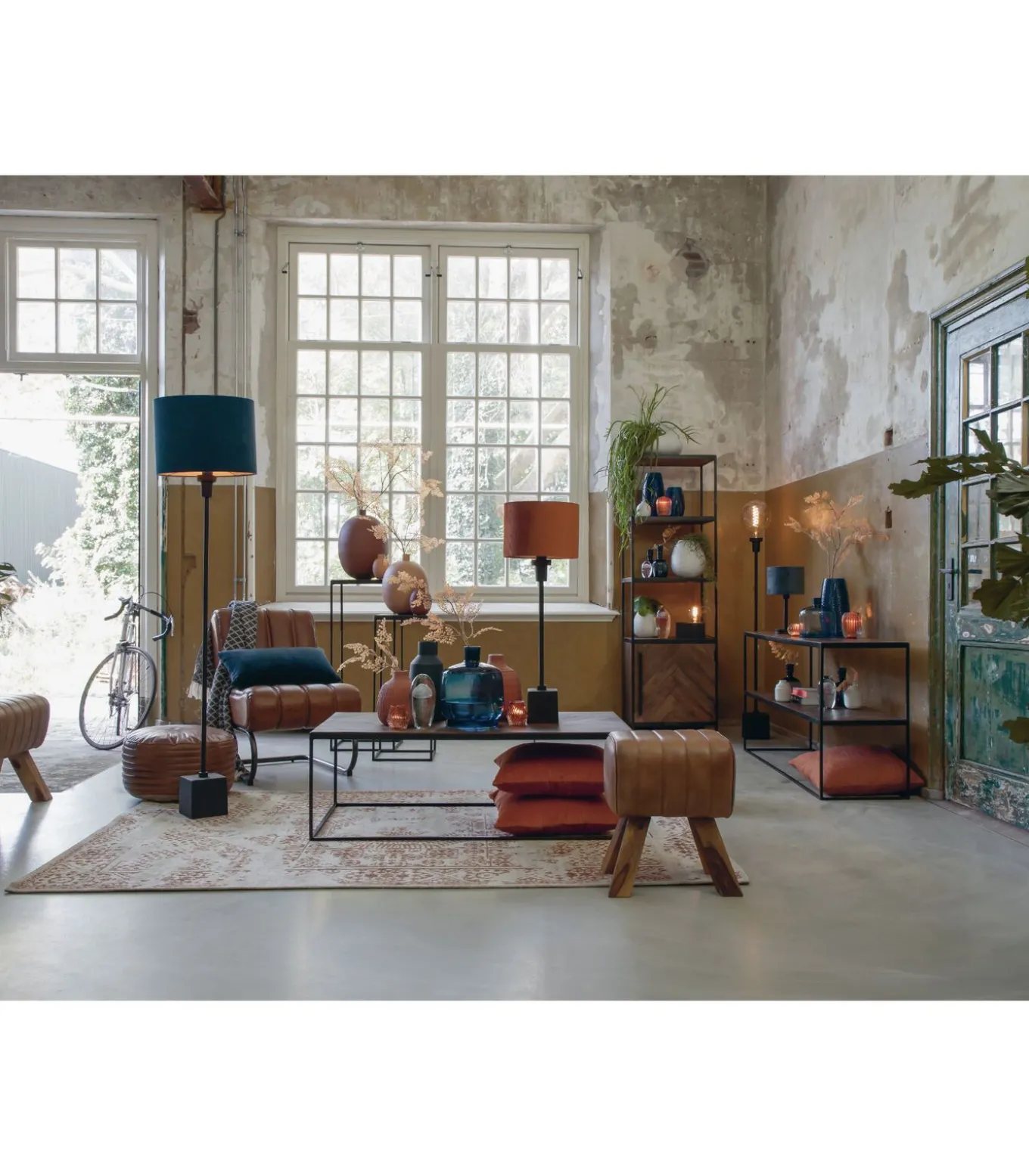 Cilinder Lampenkap Velours - Petrol Blue - Ø35x30cm