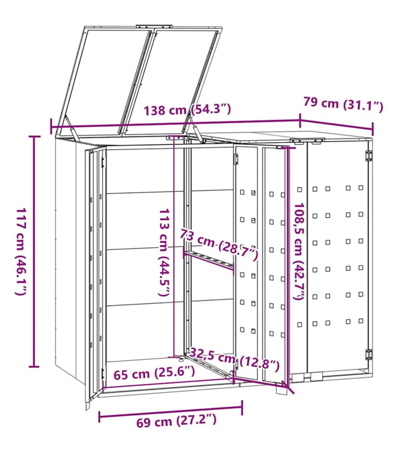 Containerberging 2 containers 138x79x117 cm staal antraciet