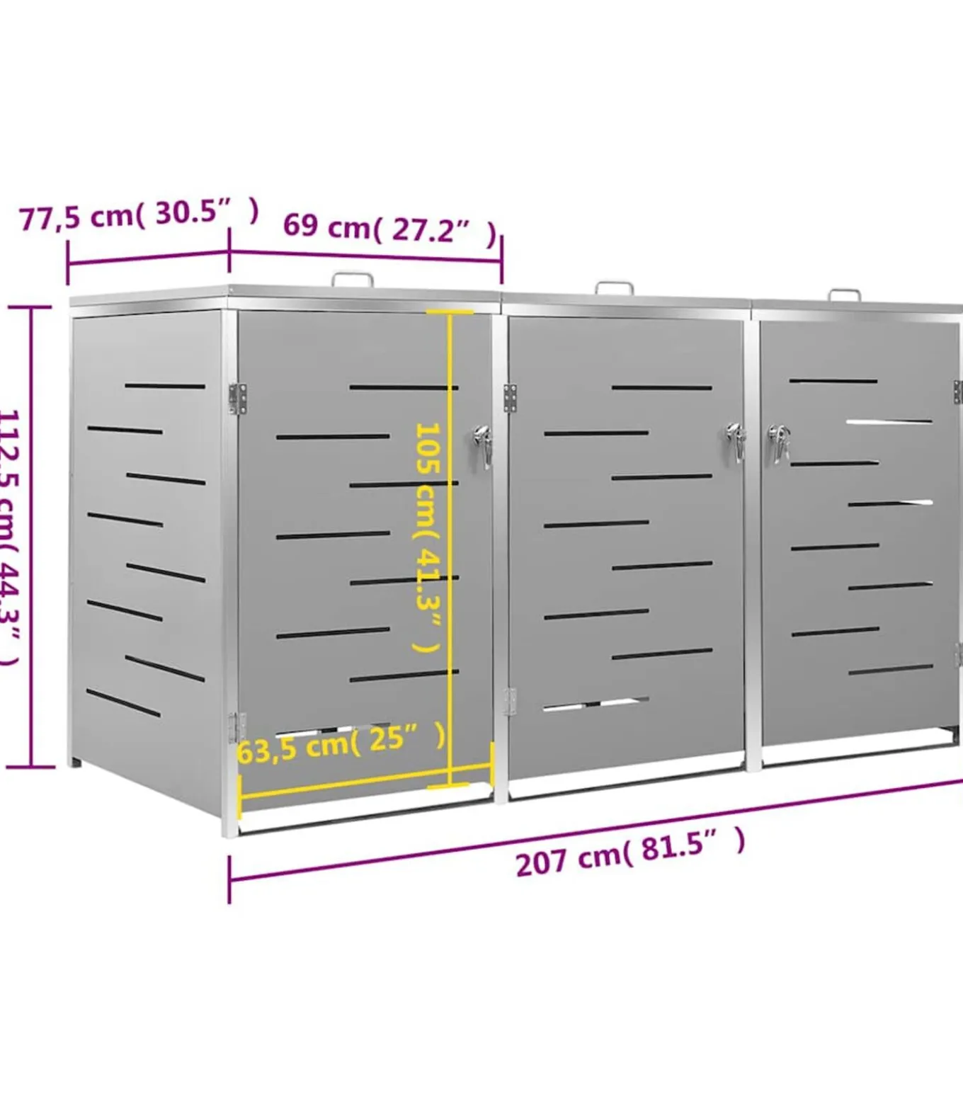 Containerberging driedubbel 207x77,5x112,5 cm roestvrij staal