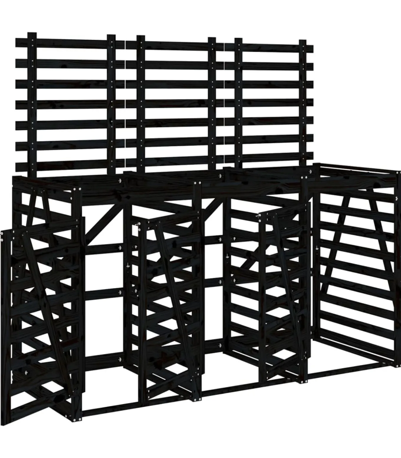 Containerberging drievoudig massief grenenhout zwart