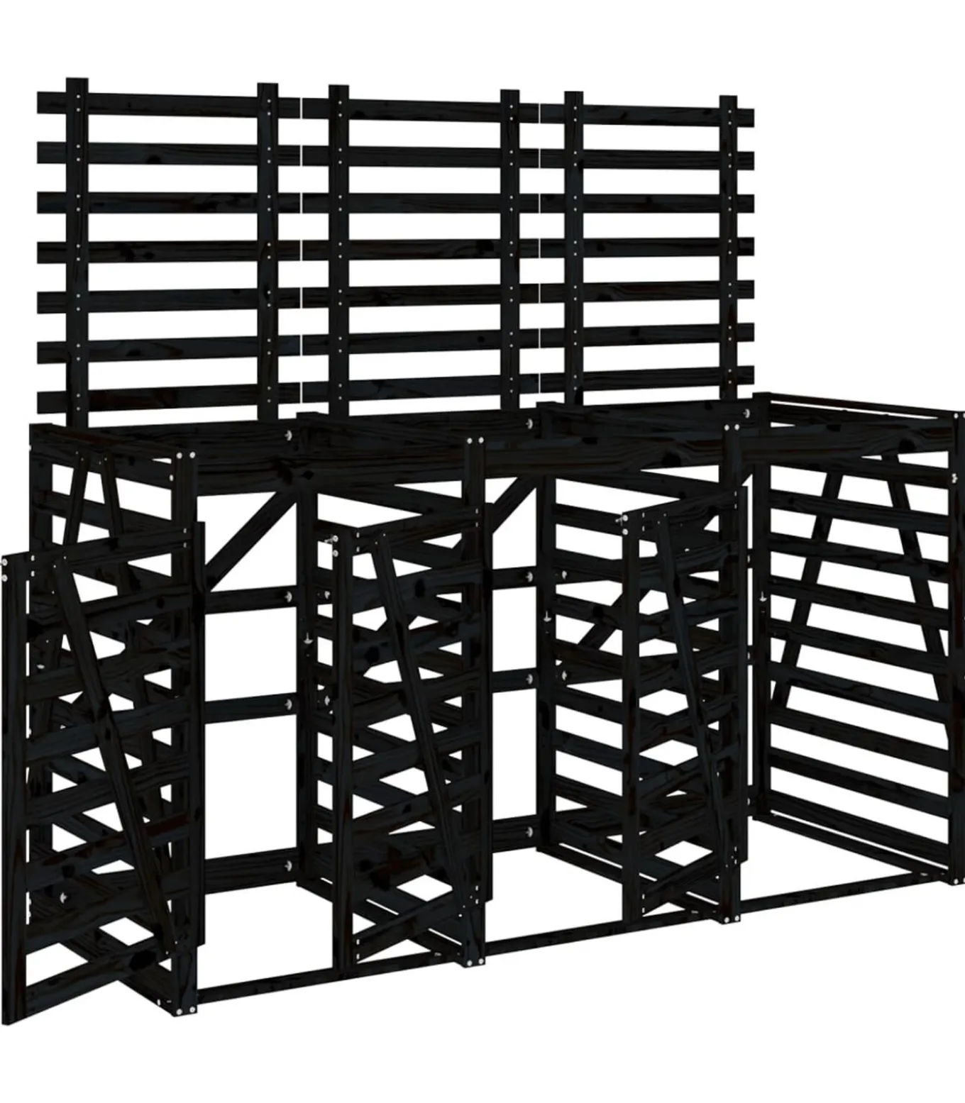 Containerberging drievoudig massief grenenhout zwart