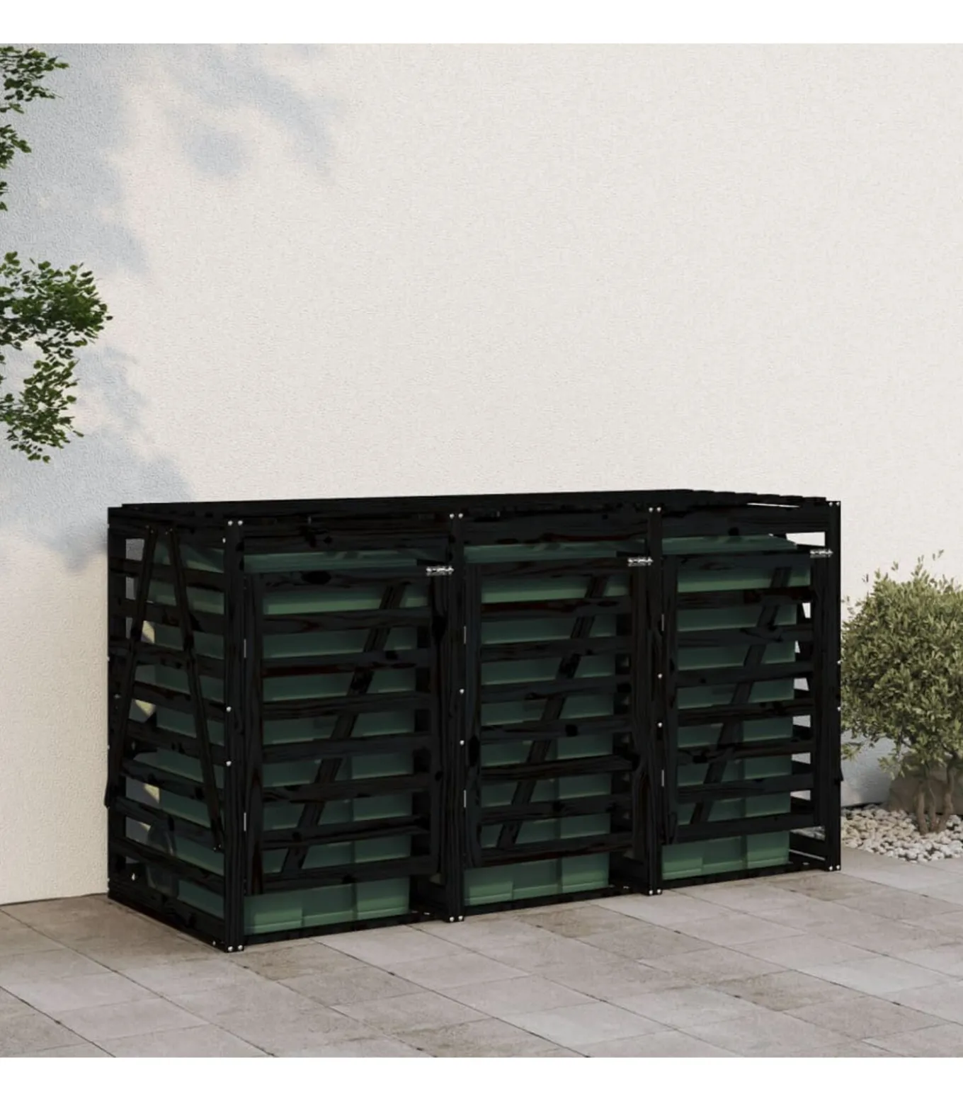 Containerberging drievoudig massief grenenhout zwart