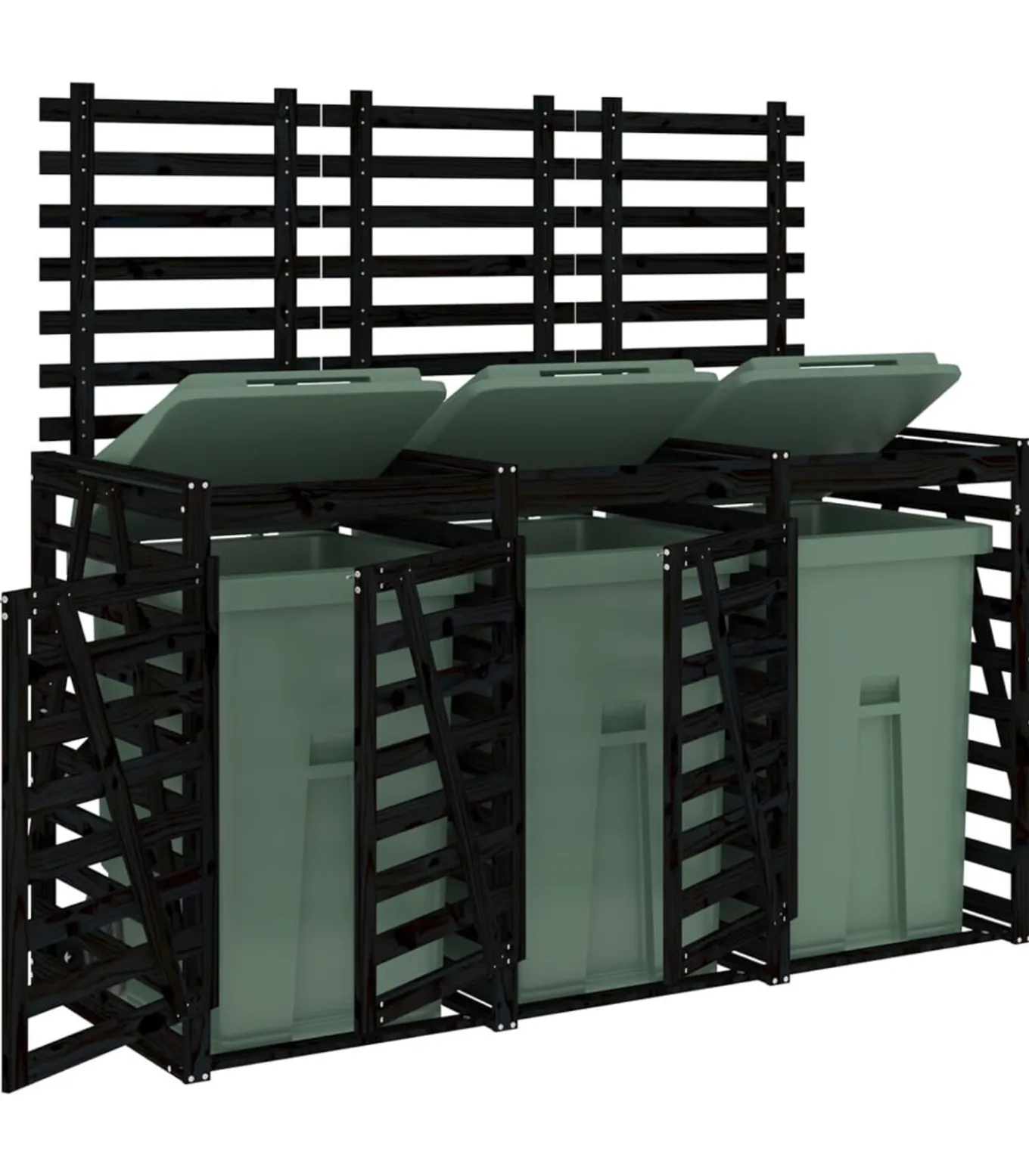 Containerberging drievoudig massief grenenhout zwart