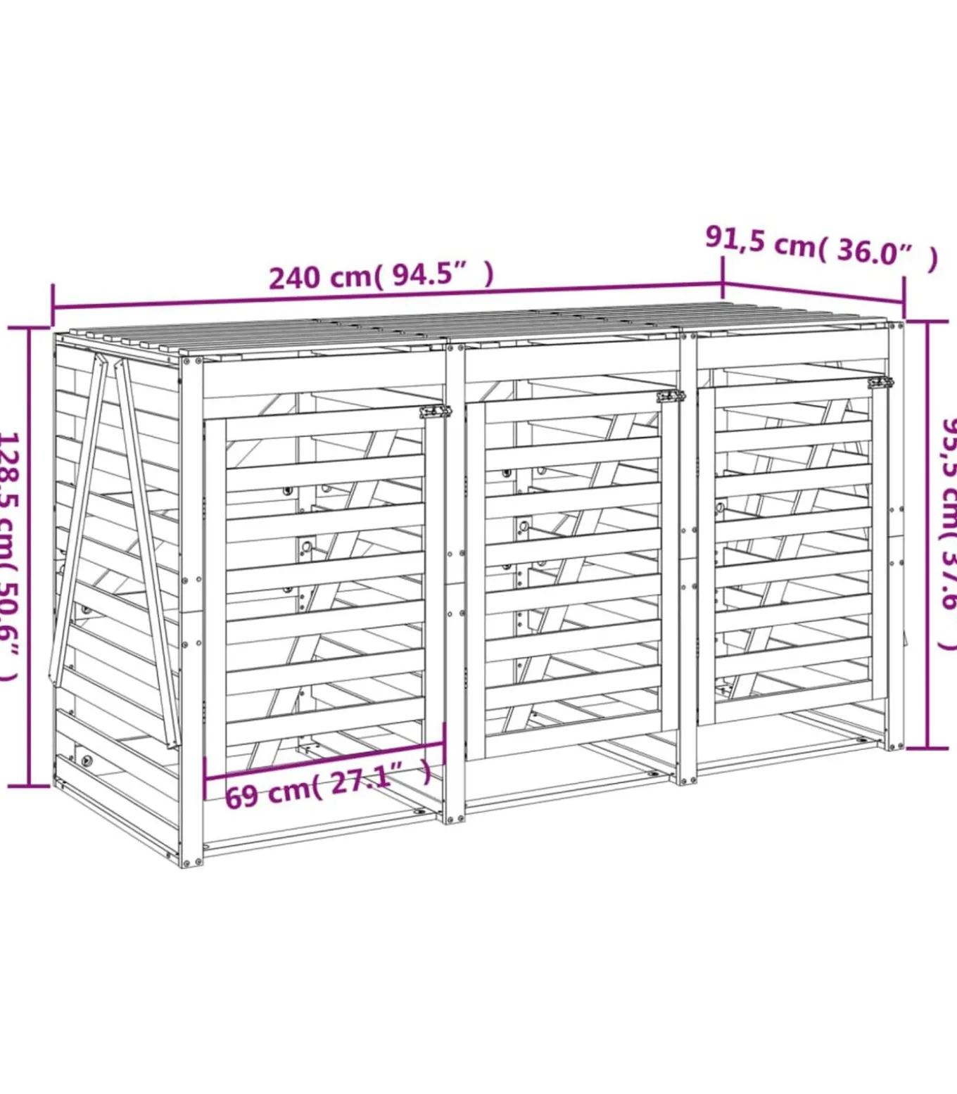 Containerberging drievoudig massief grenenhout zwart