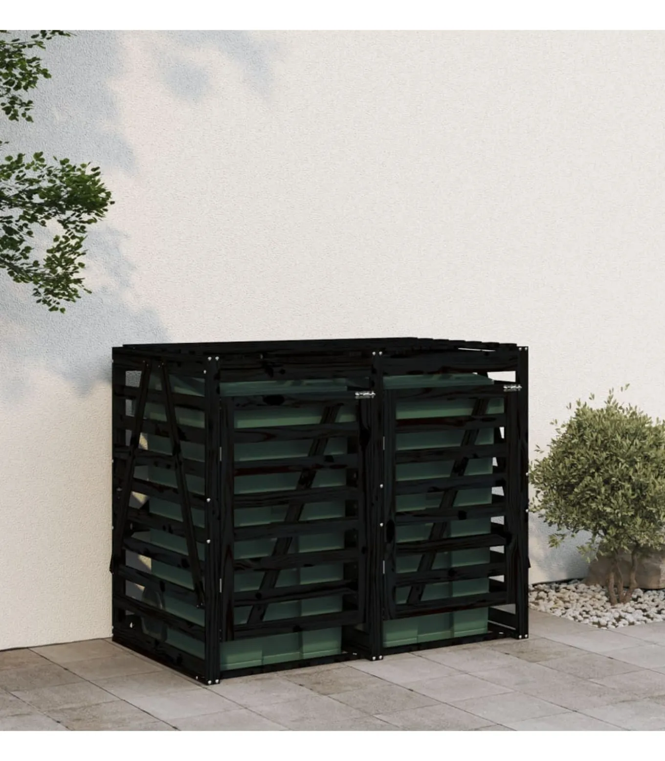 Containerberging dubbel massief grenenhout zwart