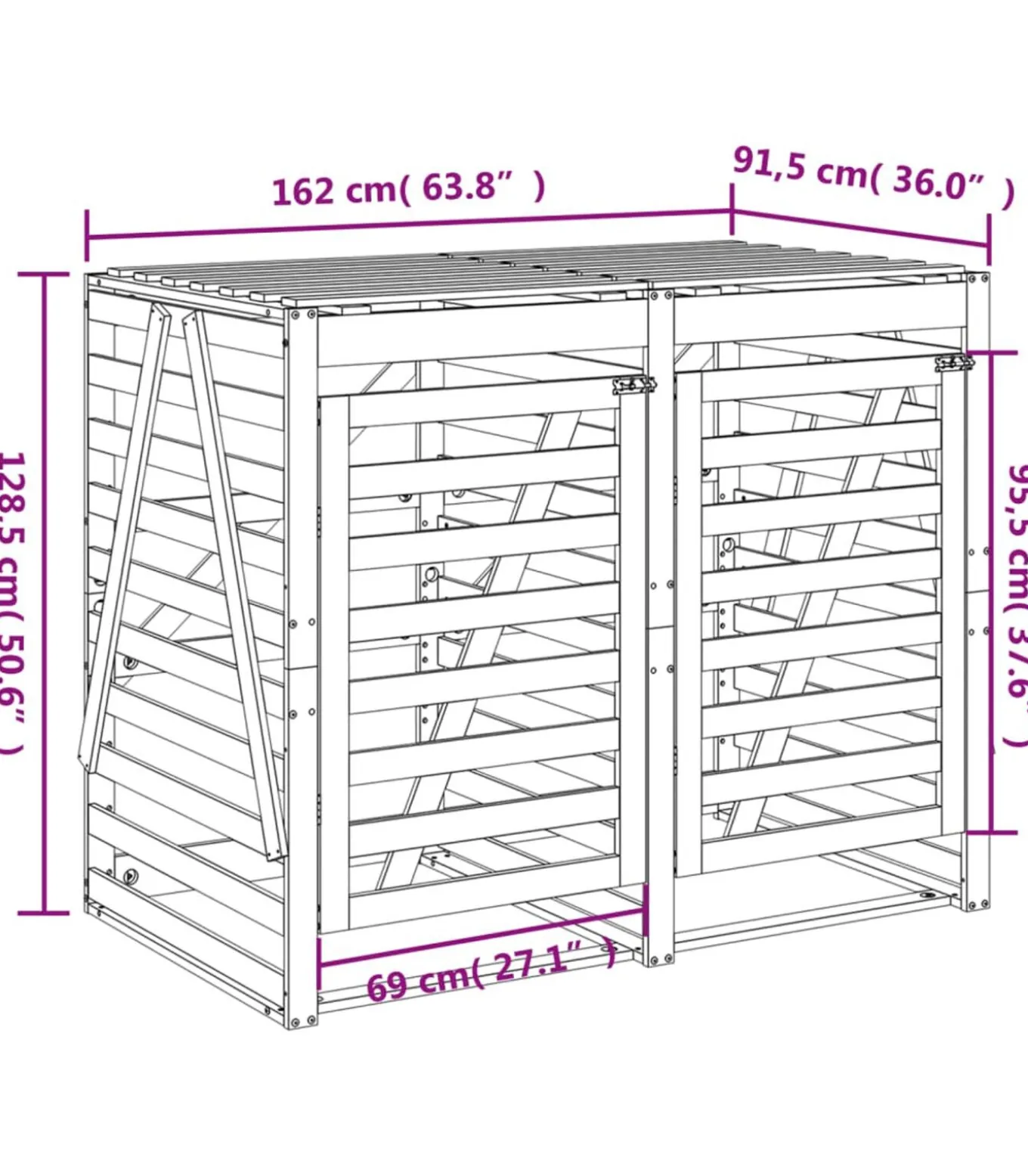 Containerberging dubbel massief grenenhout zwart