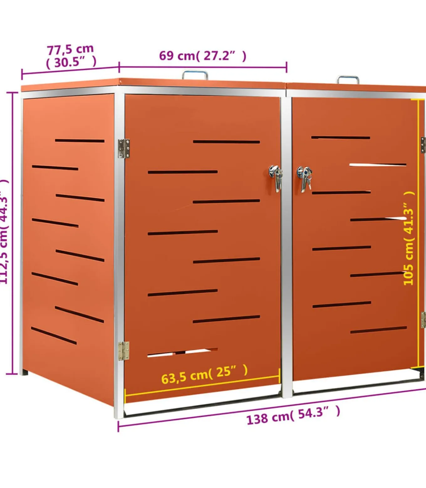 Containerberging dubbel 138x77,5x112,5 cm roestvrij staal