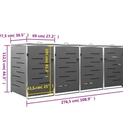 Containerberging vierdubbel 276,5x77,5x112,5 cm roestvrij staal