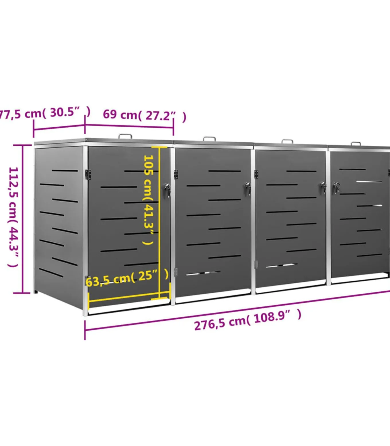 Containerberging vierdubbel 276,5x77,5x112,5 cm roestvrij staal