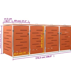 Containerberging vierdubbel 276,5x77,5x112,5 cm roestvrij staal