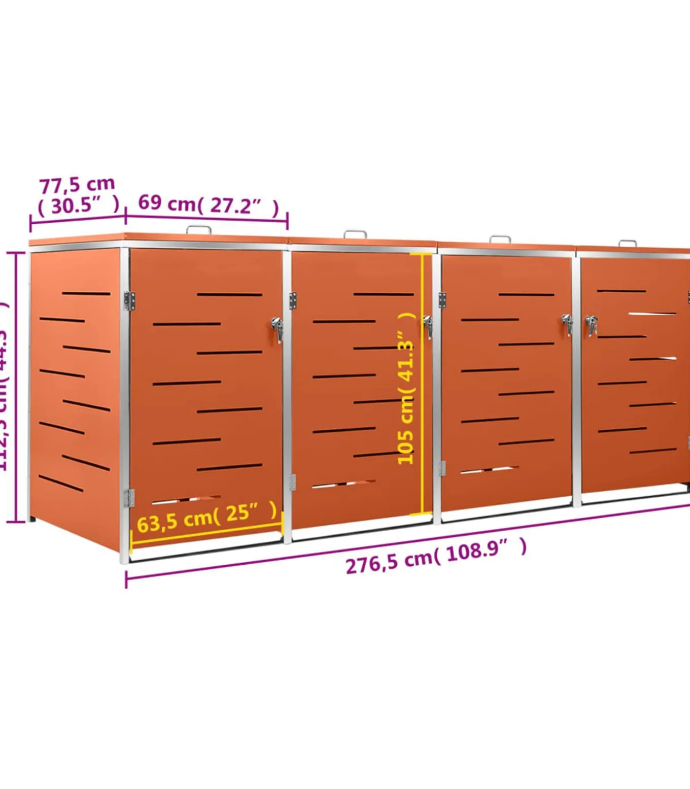 Containerberging vierdubbel 276,5x77,5x112,5 cm roestvrij staal