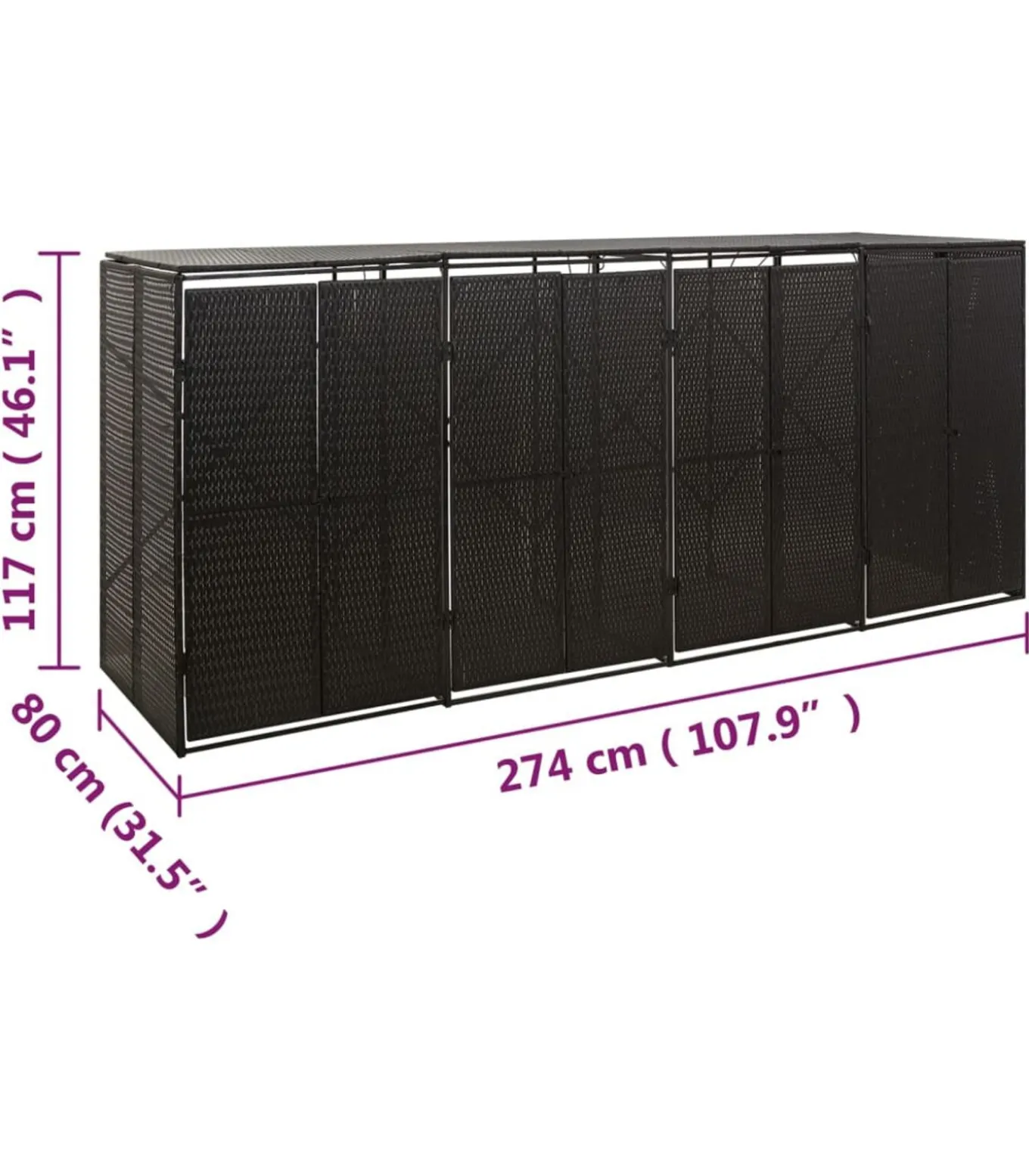 Containerberging viervoudig 274x80x117 cm poly rattan zwart