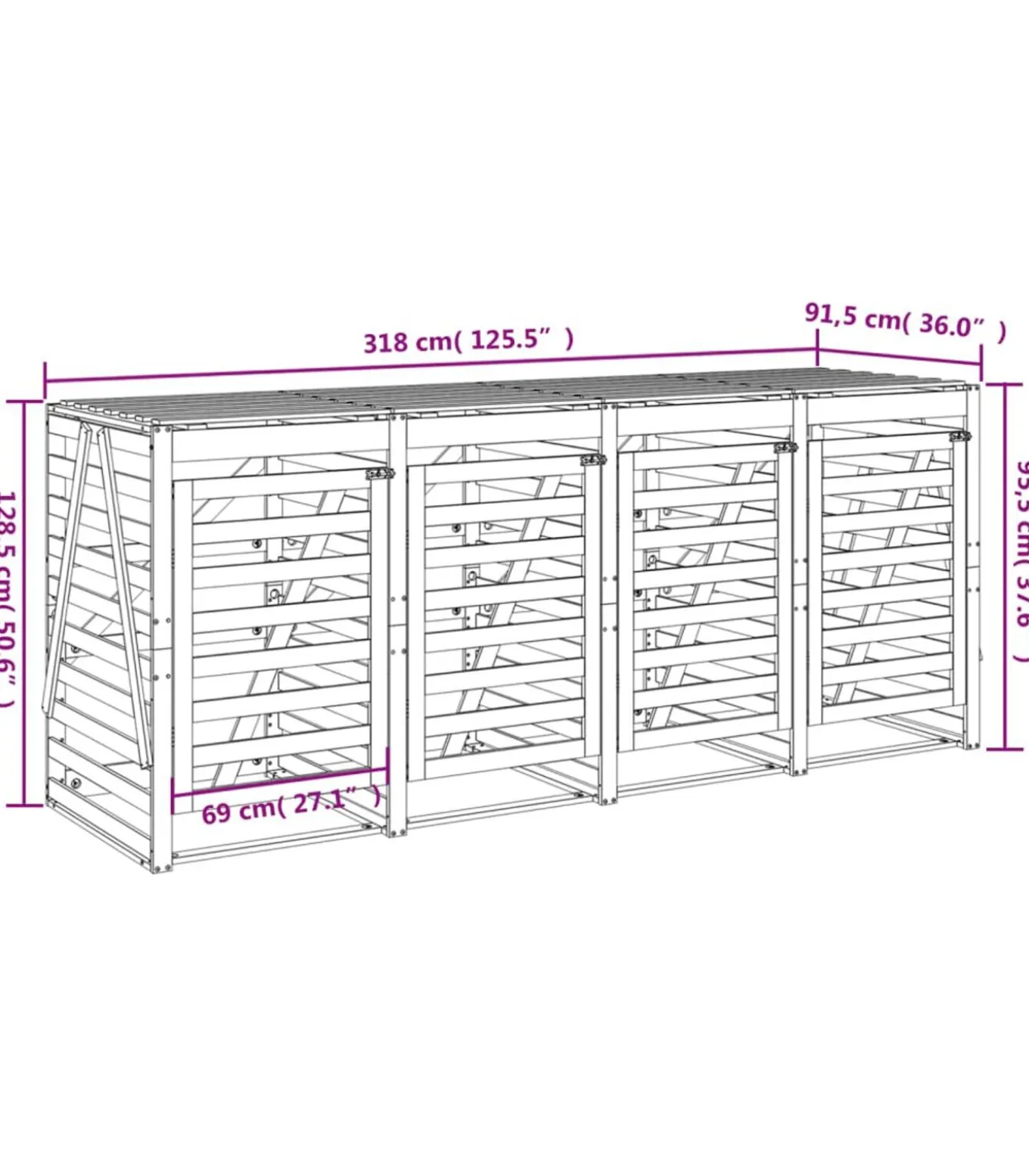 Containerberging viervoudig massief grenenhout
