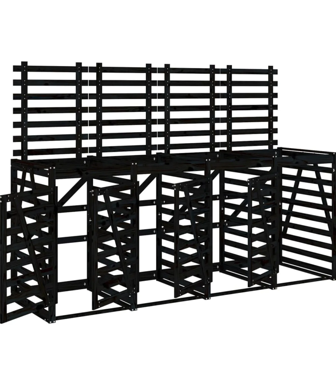 Containerberging viervoudig massief grenenhout zwart